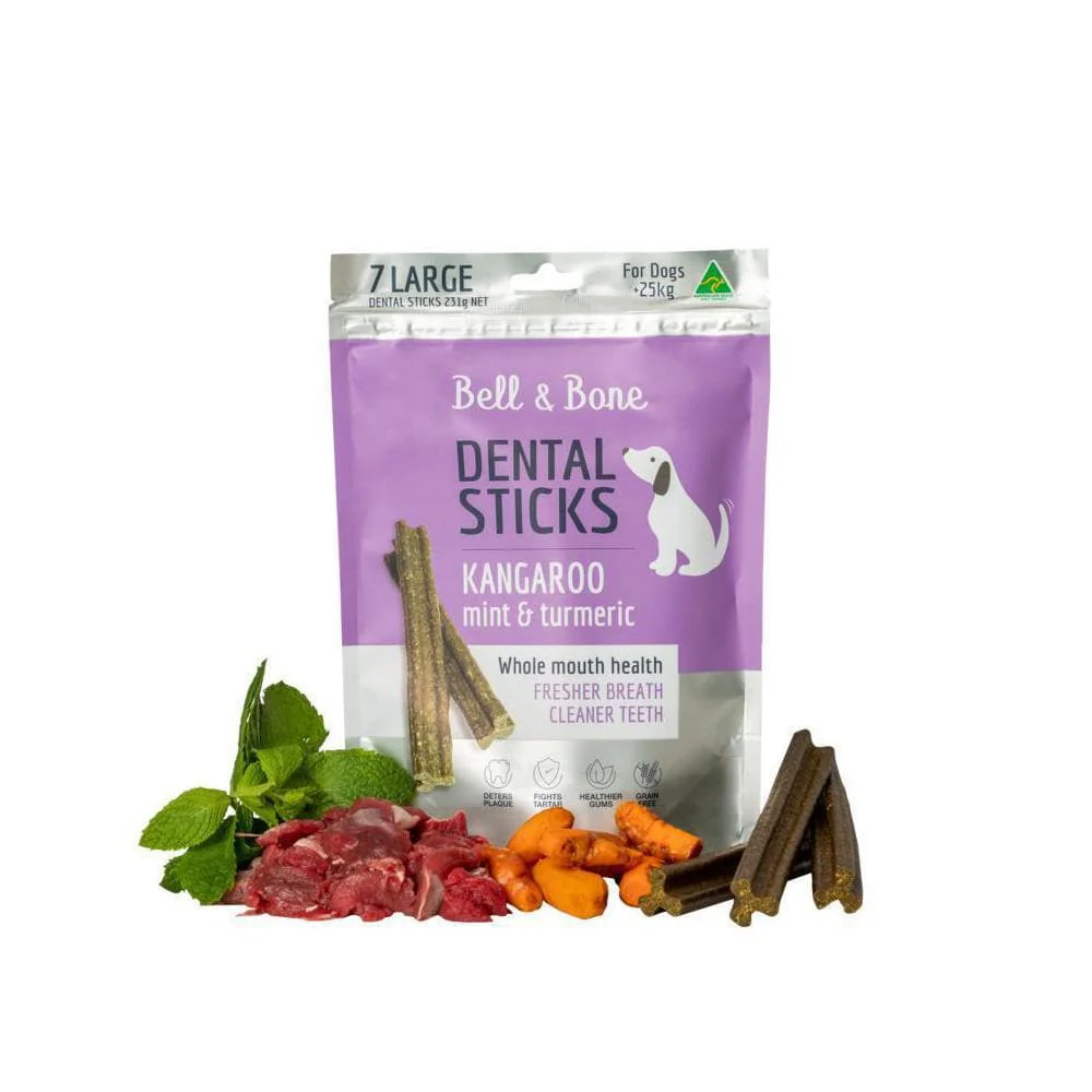 BELL & BONE Kangaroo, Mint & Turmeric Dental Stick Dog Treats 231g (large) - Image 3