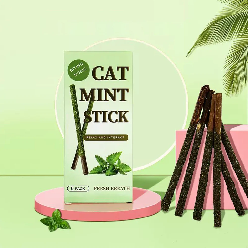 BITING MUSIC Green Polygonum Catnip Cat Mint Stick 6 Pack - Image 4