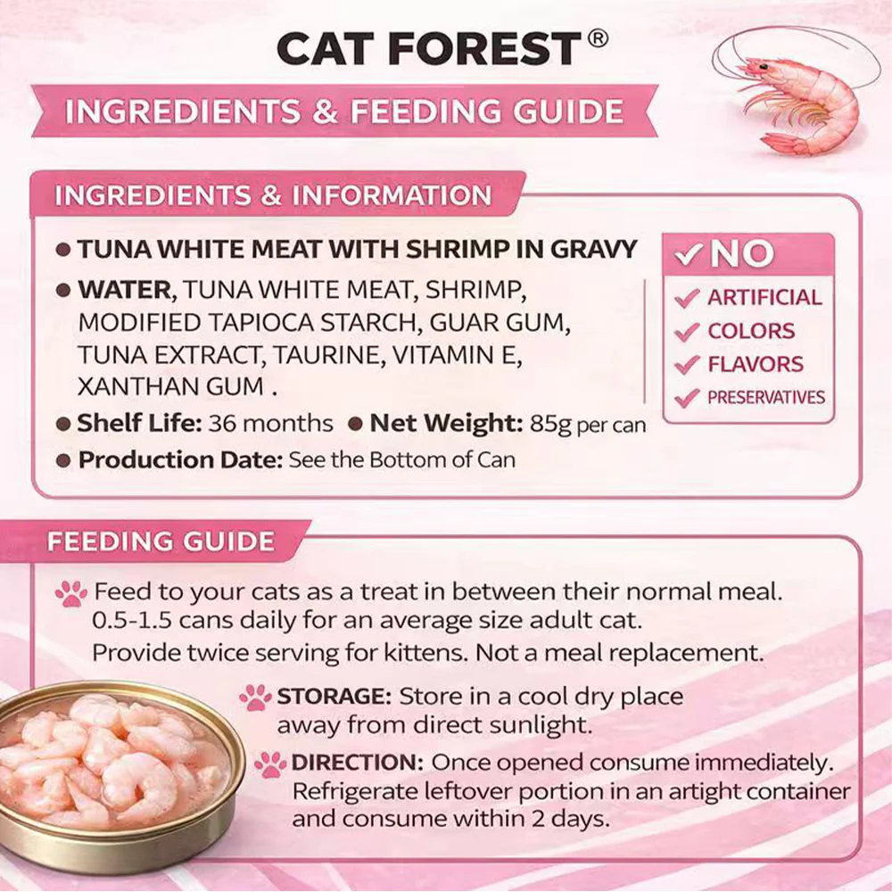CAT FOREST Classic Tuna White Meat with Shrimp in Gravy Canned Cat Food - Image 2