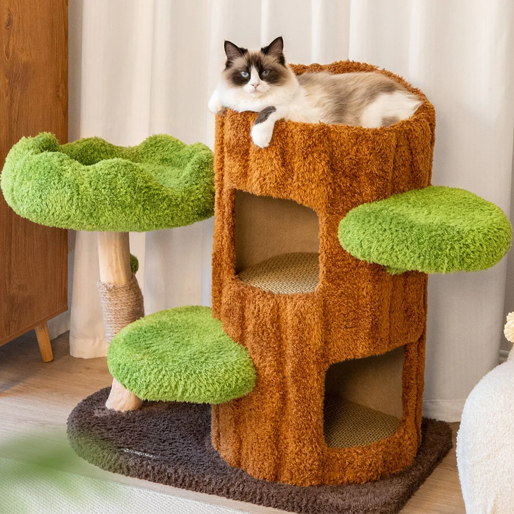 CMISSTREE Two-Level Tree Hollow Solid Wood Cat Tree - Image 3