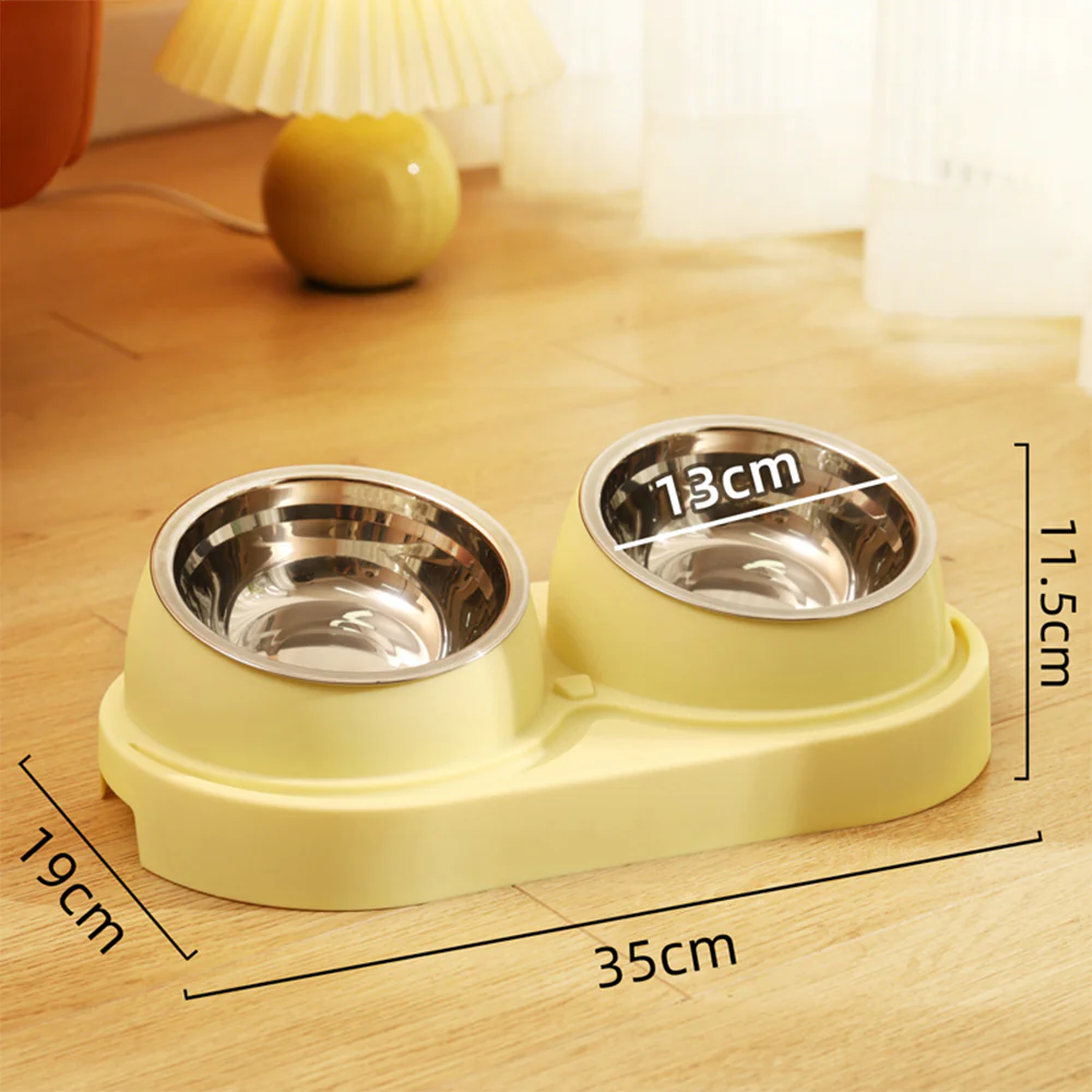 Cream Yellow Elevated Tilted Double Cat Bowl - Image 2
