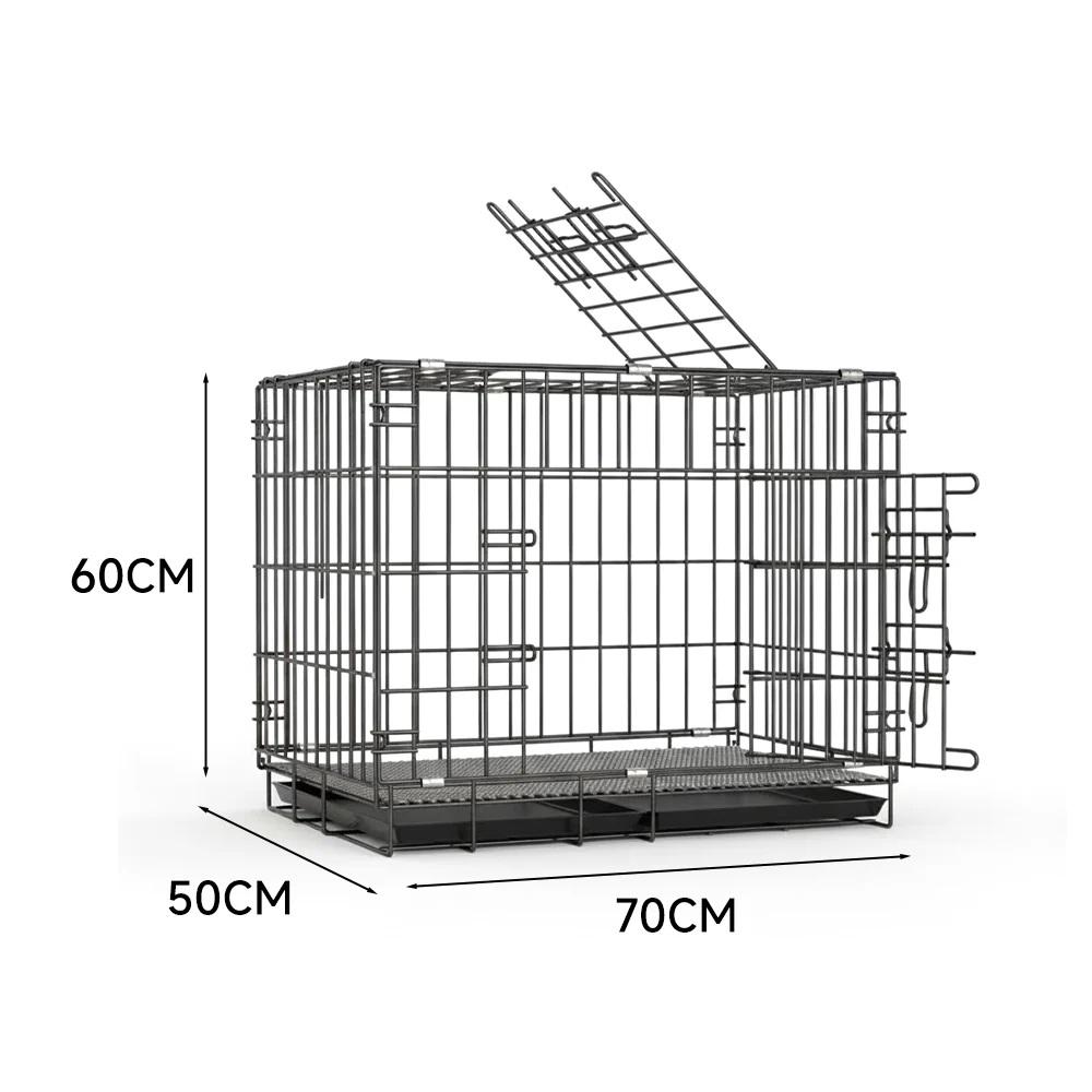 Double Door Multi-Function Pet Crate with Tray & Pad 70x50x60cm - Image 2