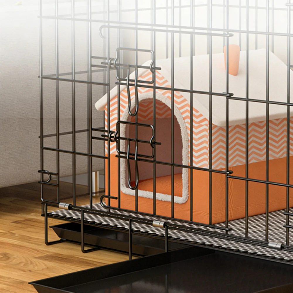 Double Door Multi-Function Pet Crate with Tray & Pad 70x50x60cm - Image 4