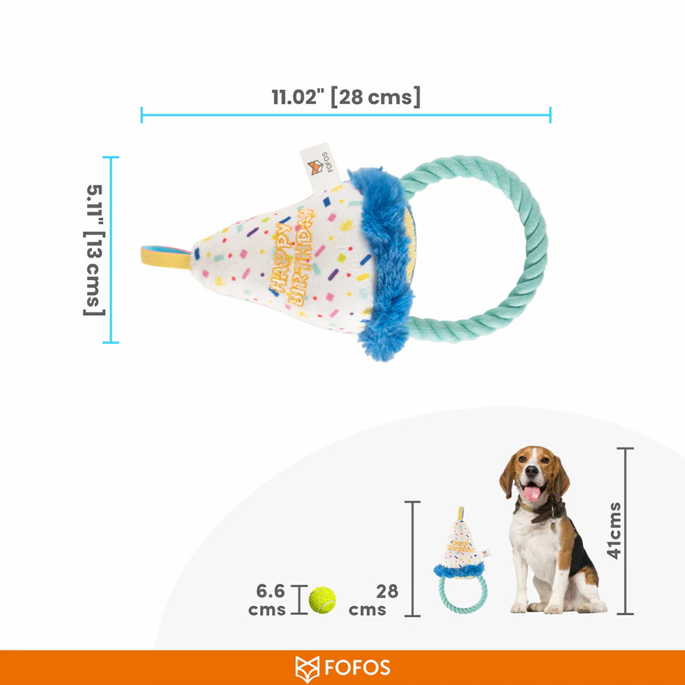 FOFOS Birthday Hat Plush Squeaky Dog Toy - Image 2