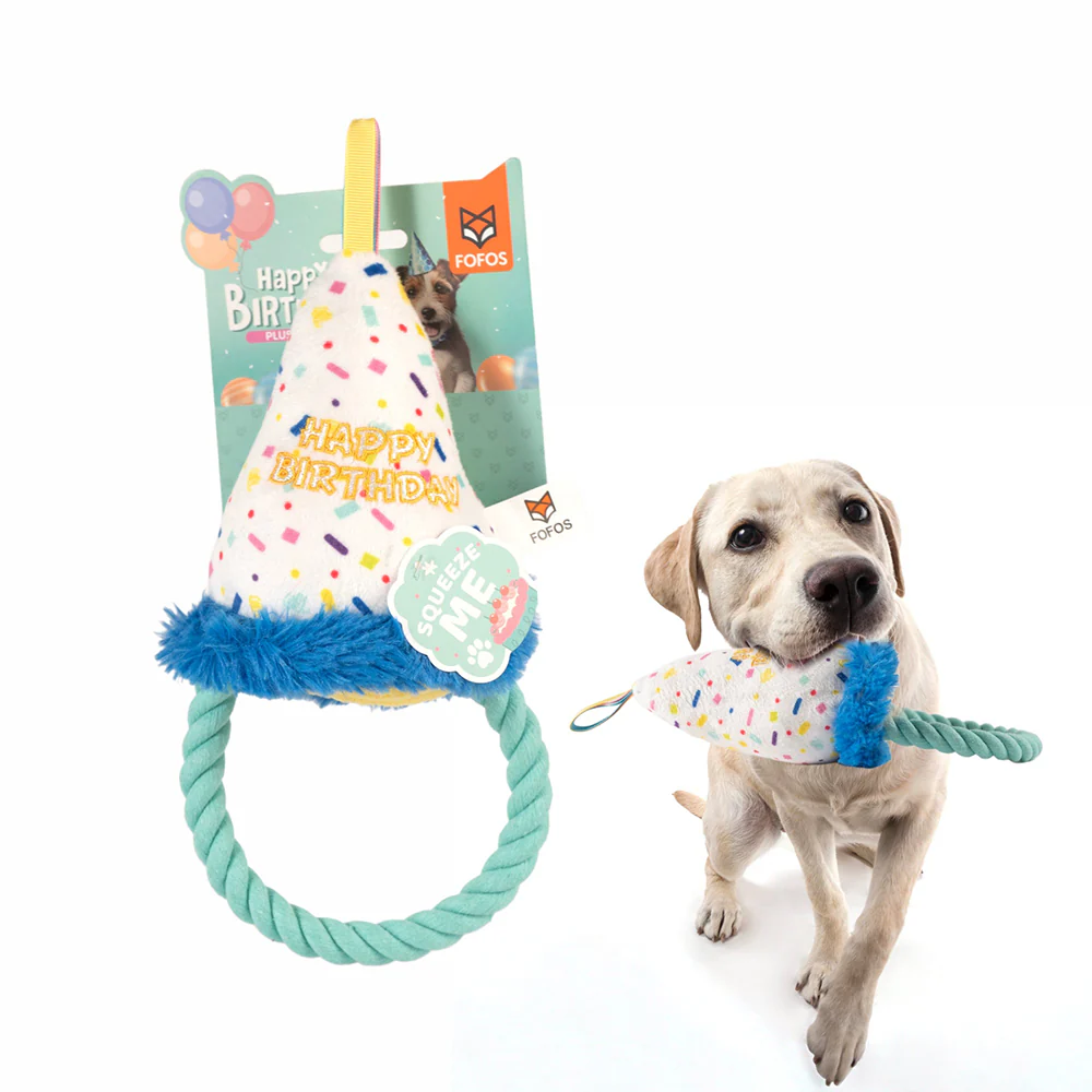 FOFOS Birthday Hat Plush Squeaky Dog Toy - Image 4