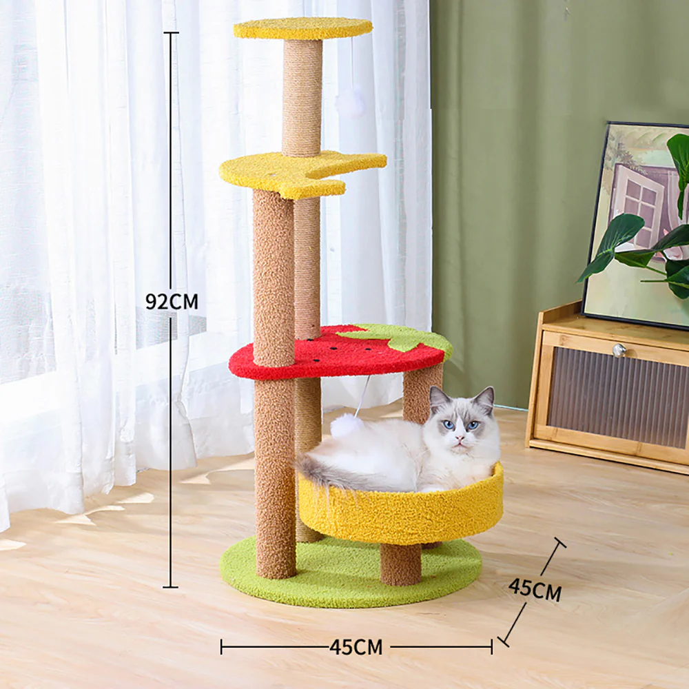 Fruit 3-Level Sisal Cat House And Tree 92x45x45cm - Image 2
