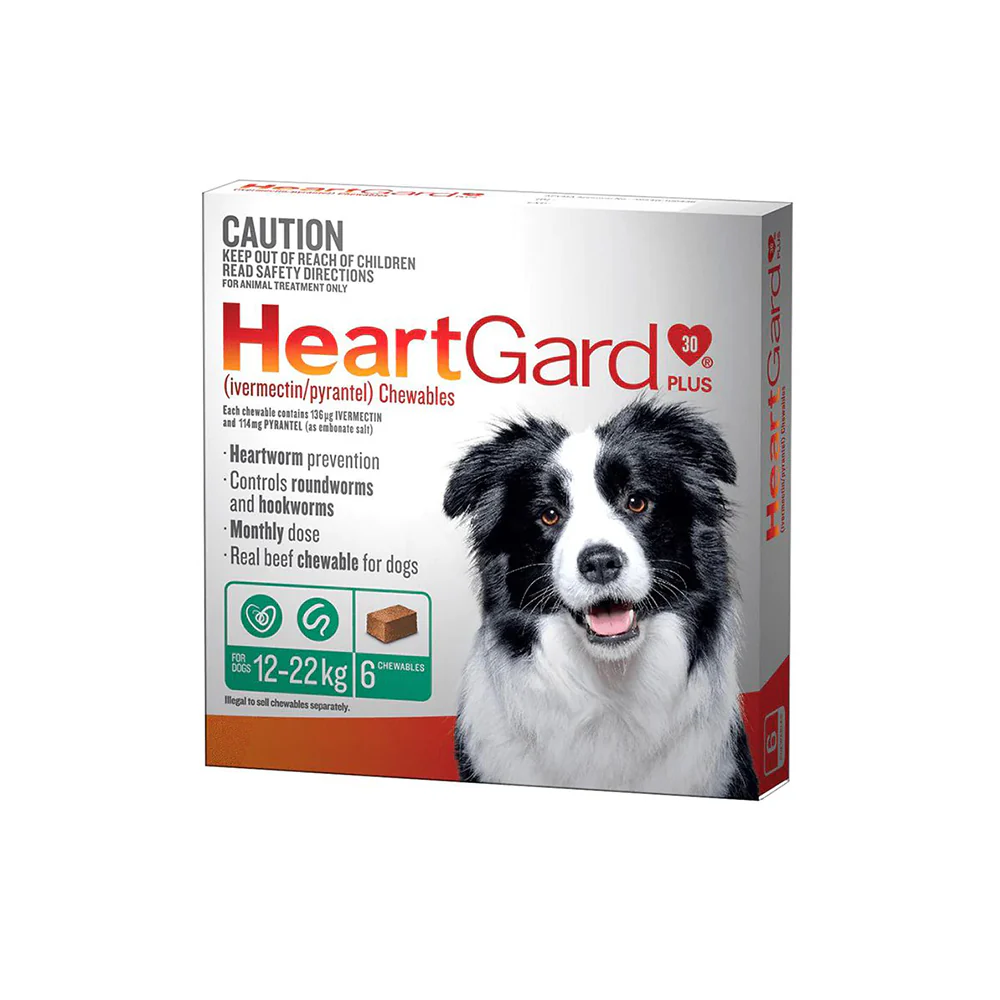 HEARTGARD Plus Green Dewormer Dog Chewables for Medium Dogs (12-22kg) 6pcks