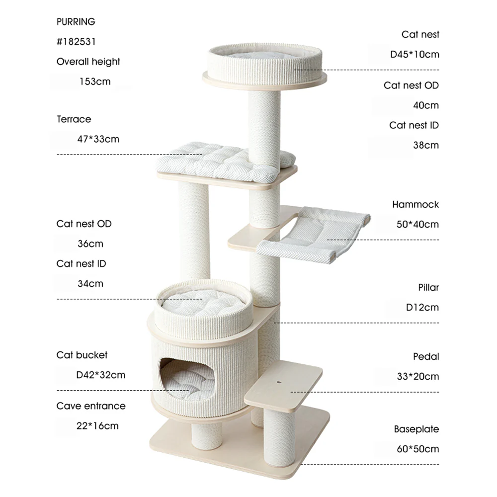 HONEYPOTCAT PURRING Multi-Tier Plush & Sisal Deluxe Cat Tree - 153cm 182531 - Image 6