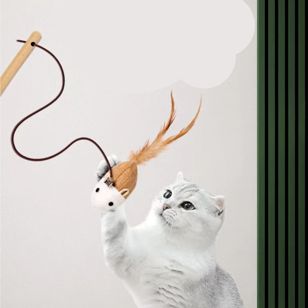 HOOPET Wooden Linen Mouse Stick Cat Teaser & Wand - Image 3