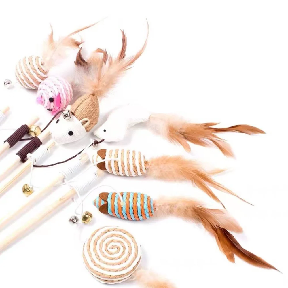 HOOPET Wooden Linen Mouse Stick Cat Teaser & Wand - Image 4
