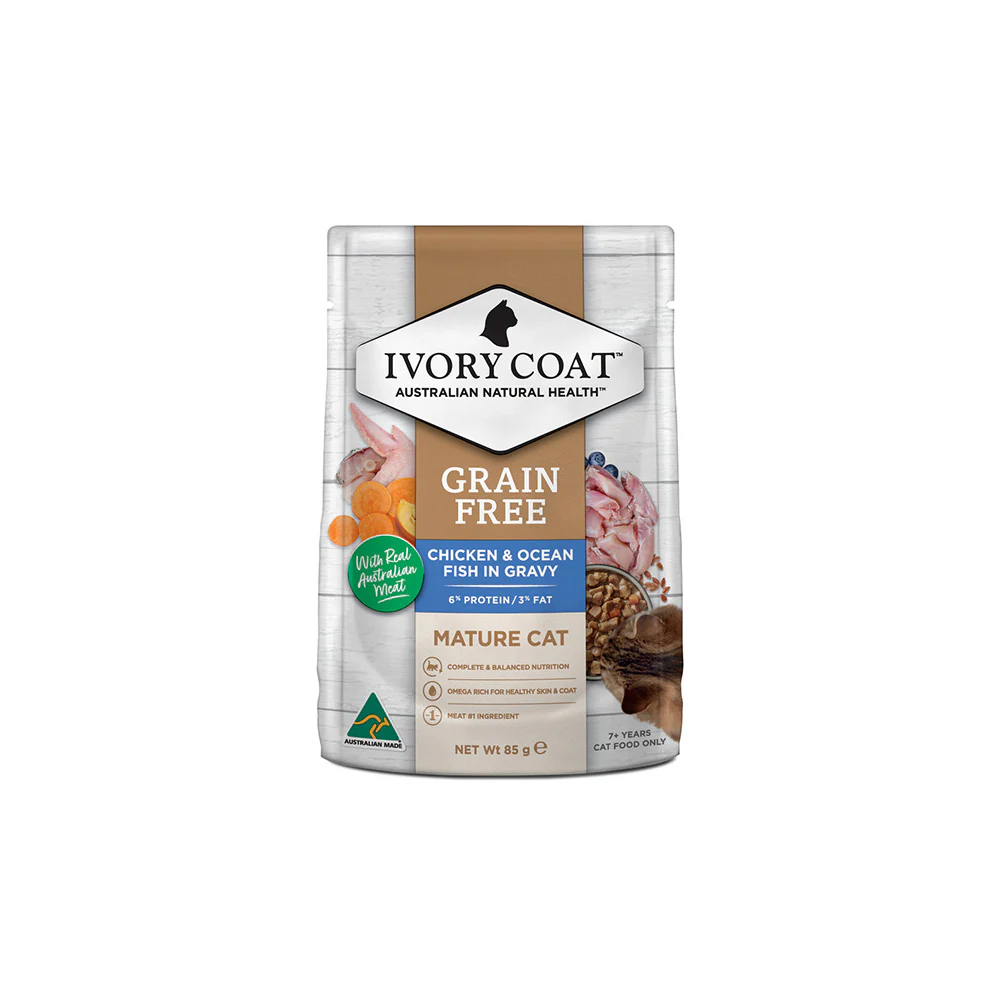 IVORY COAT Grain Free Chicken & Ocean Fish Gravy Mature Wet Cat Food 85g x 12 - Image 4