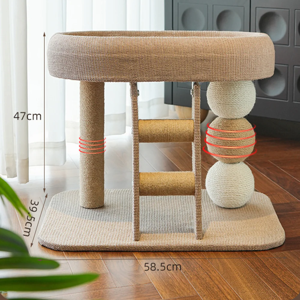 Low Cat Tree with Raised Bed & Sisal Scratching Posts – Step Design - Image 2