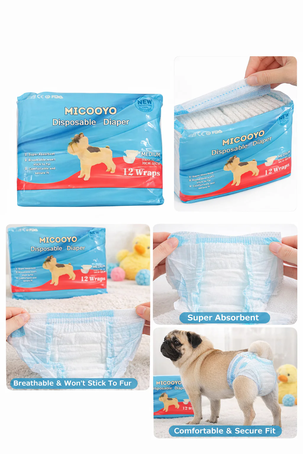 MICOOYO Disposable Dog Diapers – Medium Size, 12 Pack - Image 3