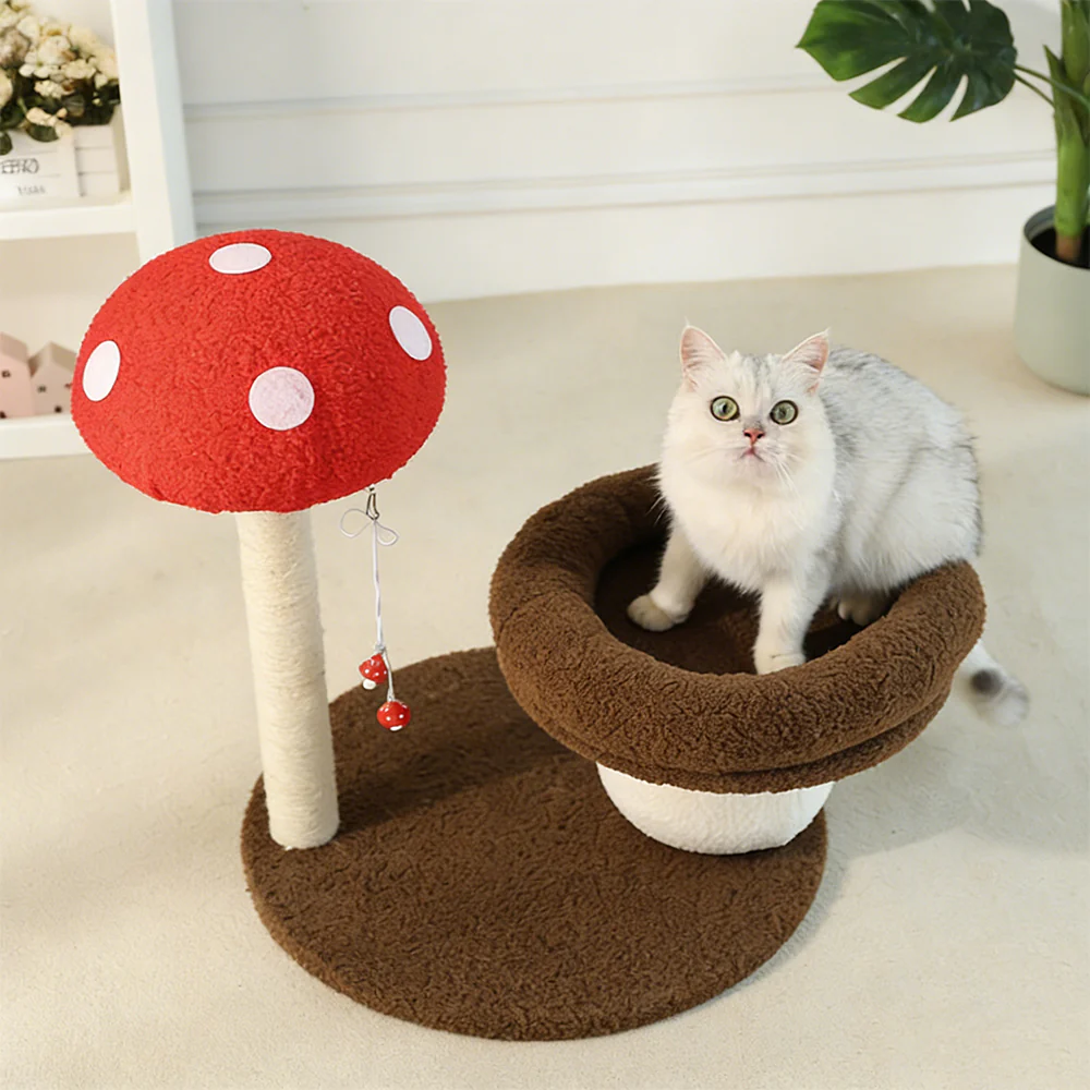 Mushroom-Shaped Cat Tree with Sisal Scratching Post & Cat Bed - Image 5
