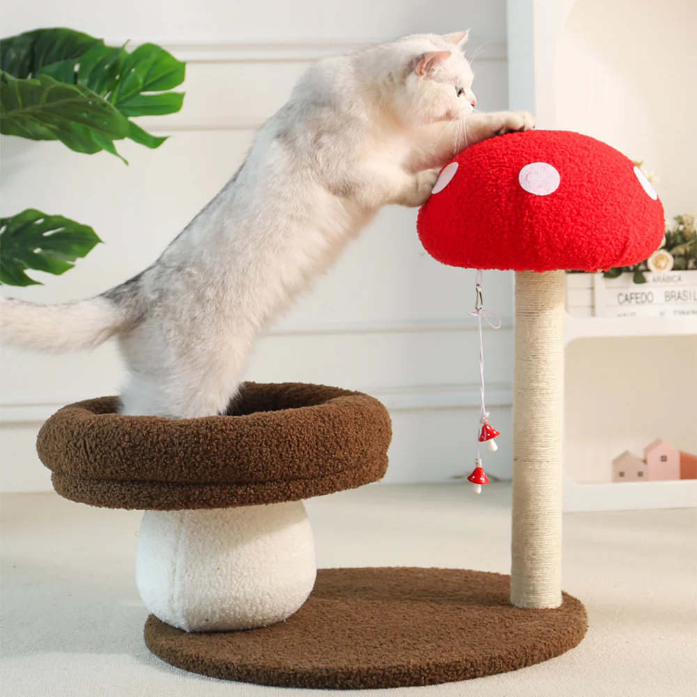 Mushroom-Shaped Cat Tree with Sisal Scratching Post & Cat Bed - Image 6