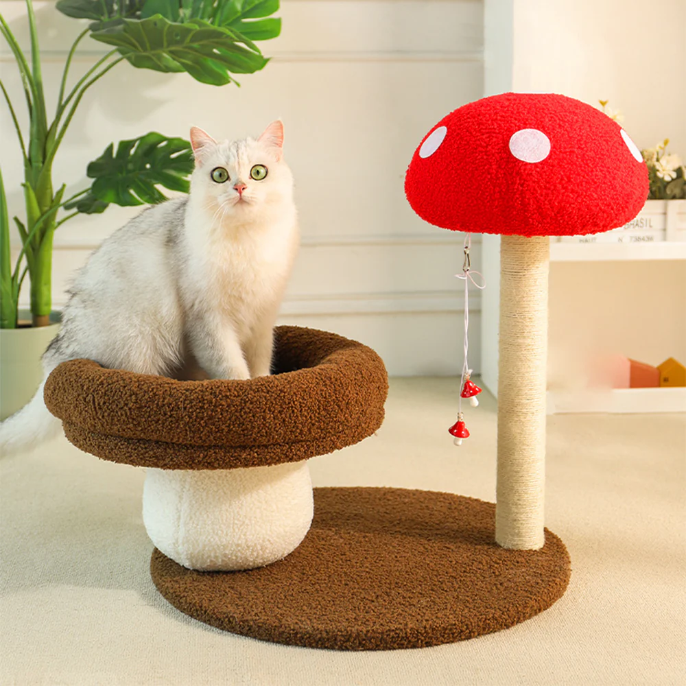Mushroom-Shaped Cat Tree with Sisal Scratching Post & Cat Bed - Image 7