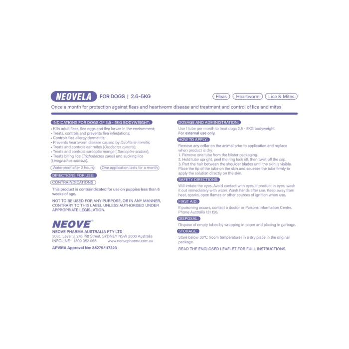 NEOVELA Flea And Worming For Dogs 2.6-5kg 4x0.25mL Tubes Purple - Image 3