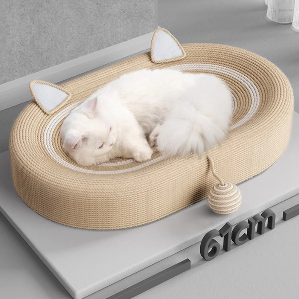 Oval-shaped Extra Large Sisal Cat Scratcher With Ears - 61X40X9 cm - Image 6