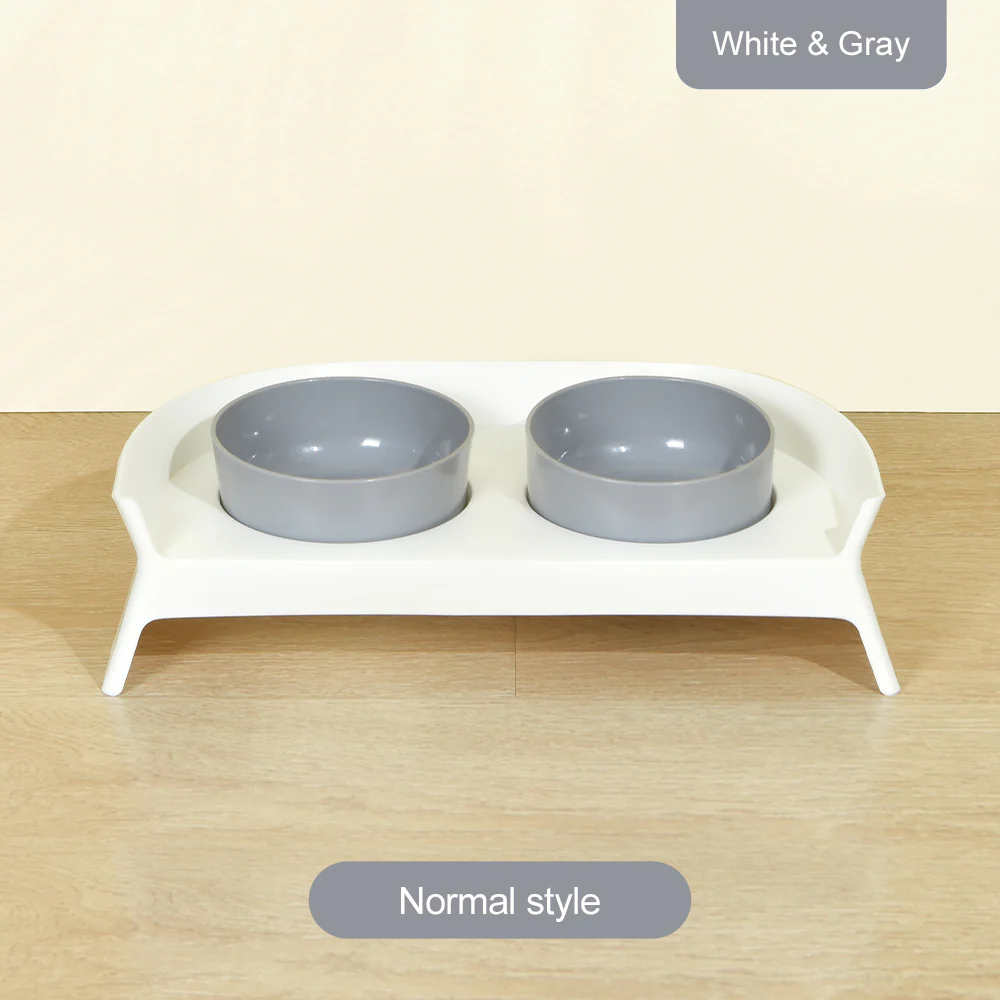 PAKEWAY White Double Plastic Pet Bowls with Grey Rack - Image 2