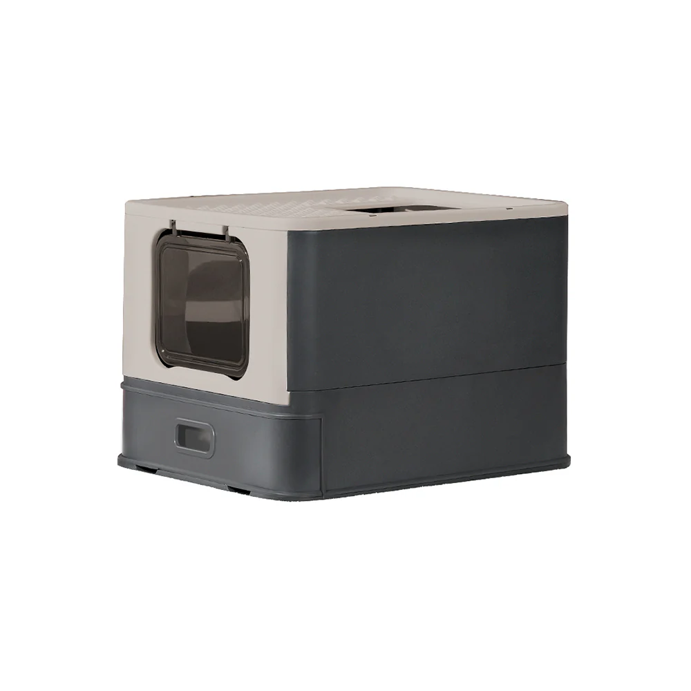 PAKEWAY Foldable Enclosed Cat Litter Box with Stainless Steel Tray 54.2x42.2x38cm - Image 2