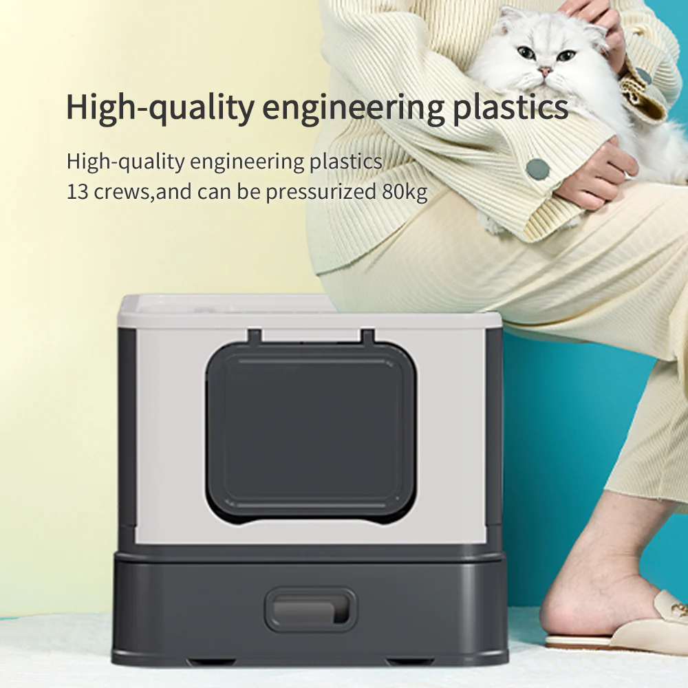 PAKEWAY Foldable Enclosed Cat Litter Box with Stainless Steel Tray 54.2x42.2x38cm - Image 7
