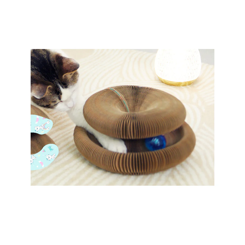 Pink Foldable Accordion Cat Scratcher – Magnetic Corrugated Cardboard Toy - Image 4