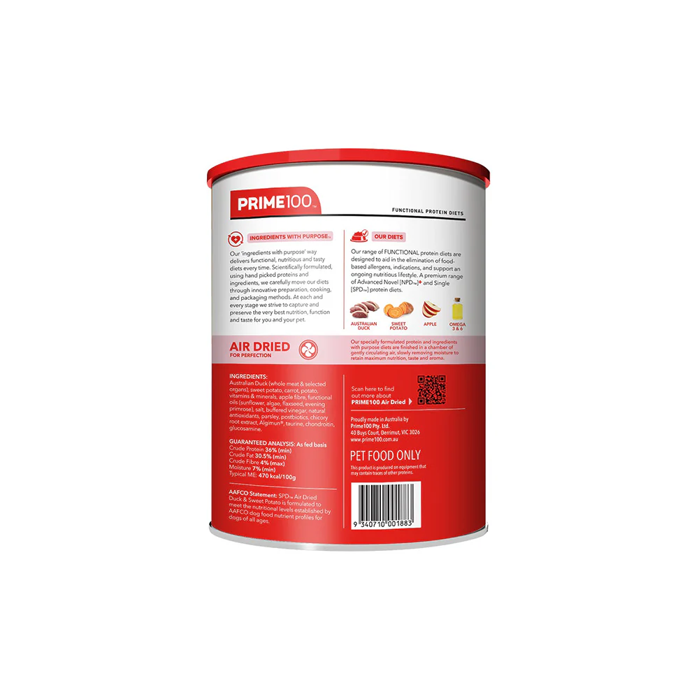PRIME100 SPD Air Dried Duck & Sweet Potato Adult Dog Food 600g - Image 5