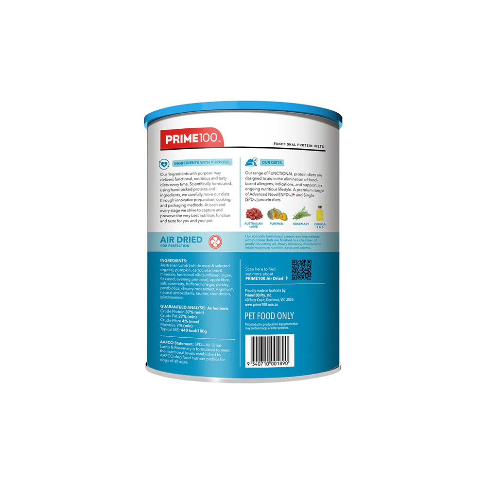 PRIME100 SPD Air Dried Lamb & Rosemary Adult Dog Food 600g - Image 5