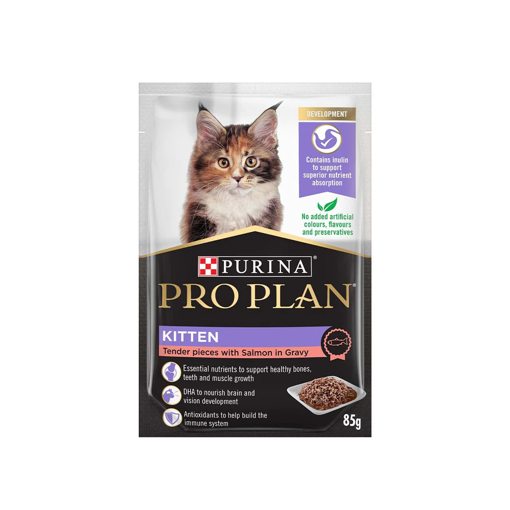 PRO PLAN Tender Pieces With Salmon In Gravy Kitten Wet Cat Food 85g x 12 - Image 3