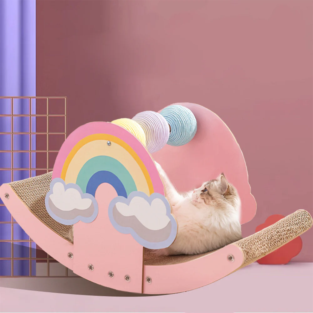Rainbow Corrugated Paper Seesaw Cat Scratcher - Image 4