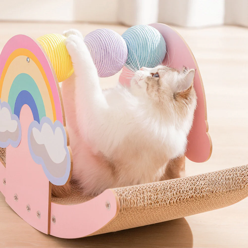 Rainbow Corrugated Paper Seesaw Cat Scratcher - Image 5