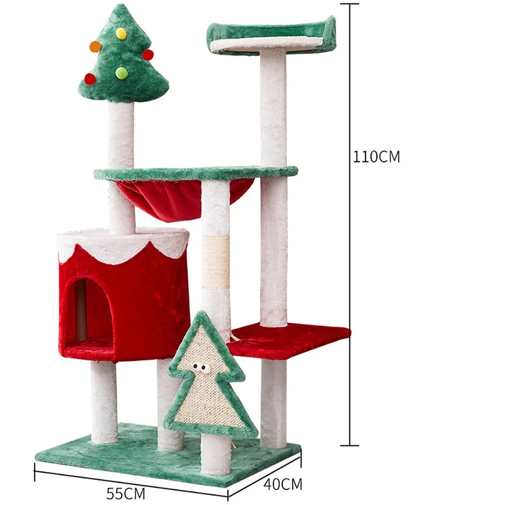 Red & Green Patchwork Christmas Cat House And Tree - Image 3