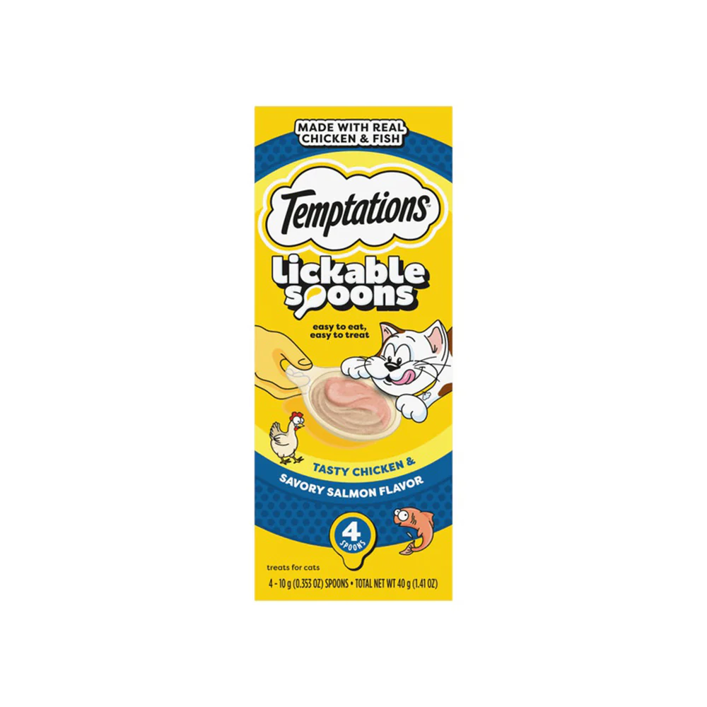 TEMPTATIONS Creamy Spoons Tasty Chicken & Savory Salmon Cat Treats 10g x 4