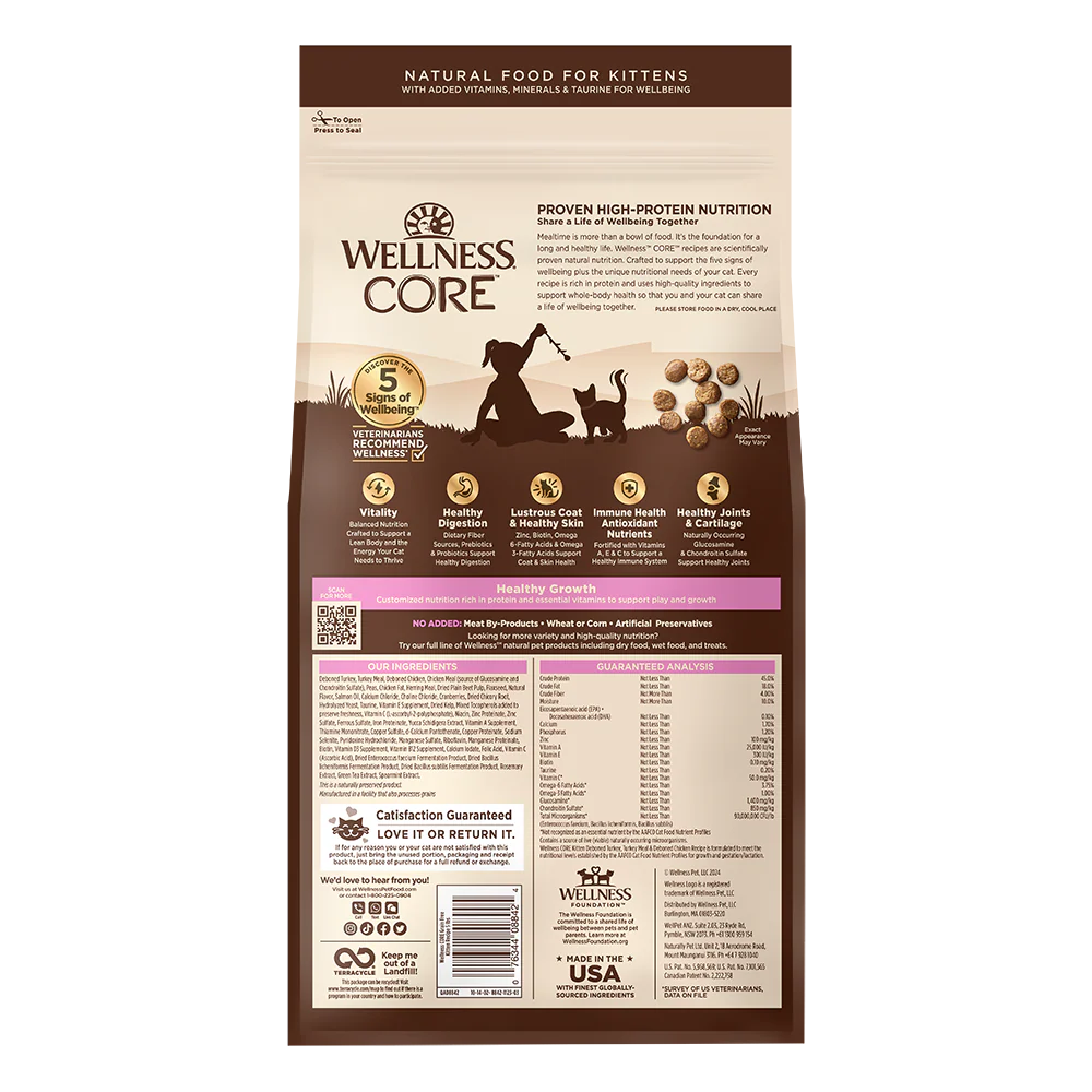 WELLNESS Core Grain Free Chicken & Turkey Kitten Dry Cat Food 2.27kg - Image 3