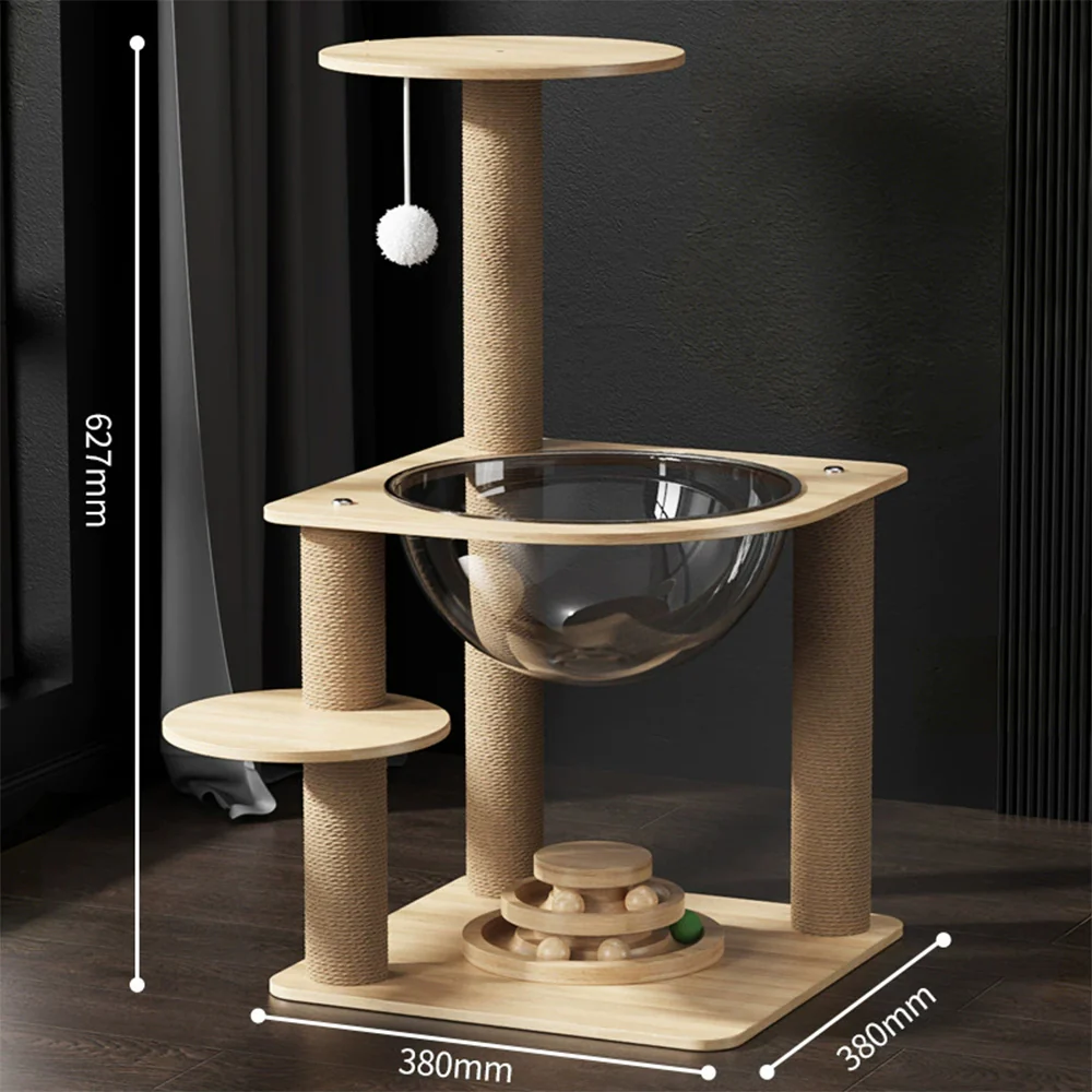 Wooden Cat Tree with Sisal Scratching Posts & Acrylic Space Pod - Image 5