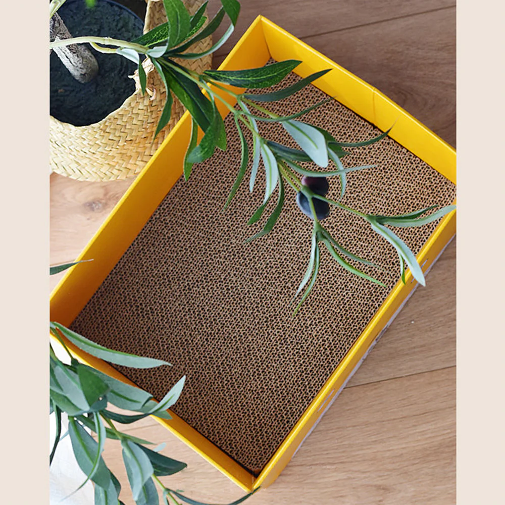ZODIAC Yellow Box Corrugated Cardboard Cat Scratcher with Scratcher Refill Inside - Image 2